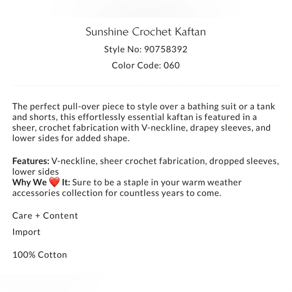 Free People Sunshine Crochet Kaftan in Black NWT